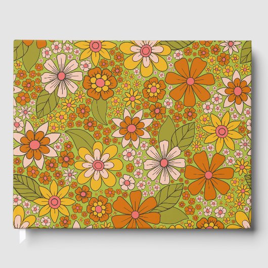 1960, 1970 Groene en Oranje Retro Floral Gastenboek (Voorkant)