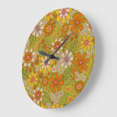 1960, 1970 Groene en Oranje Retro Floral Grote Klok (Hoek)