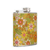 1960, 1970 Groene en Oranje Retro Floral Heupfles (Rechts)