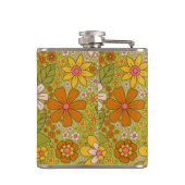 1960, 1970 Groene en Oranje Retro Floral Heupfles (Achterkant)