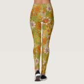 1960, 1970 Groene en Oranje Retro Floral Leggings (Achterkant)