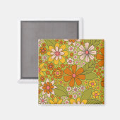 1960, 1970 Groene en Oranje Retro Floral Magneet (Voorkant / Achterkant)