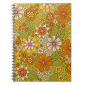1960, 1970 Groene en Oranje Retro Floral Notitieboek (Voorkant)