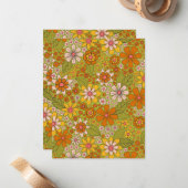 1960, 1970 Groene en Oranje Retro Floral Notitiekaartje (Voorkant / Achterkant in situ)
