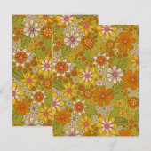 1960, 1970 Groene en Oranje Retro Floral Notitiekaartje (Voorkant / Achterkant)