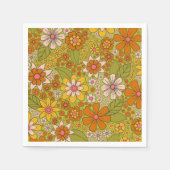 1960, 1970 Groene en Oranje Retro Floral Servet (Voorkant)