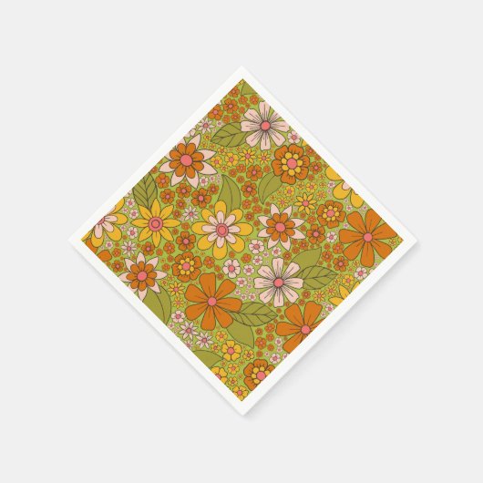 1960, 1970 Groene en Oranje Retro Floral Servet (Hoek)