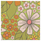 1960, 1970 Groene en Oranje Retro Floral Stof (Close Up)