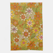 1960, 1970 Groene en Oranje Retro Floral Theedoek (Verticaal)
