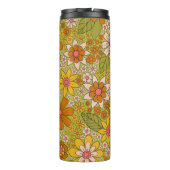 1960, 1970 Groene en Oranje Retro Floral Thermosbeker (Achterkant)