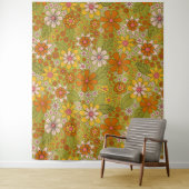 1960, 1970 Groene en Oranje Retro Floral Wandkleed (In situ)