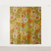 1960, 1970 Groene en Oranje Retro Floral Wandkleed (Voorkant)