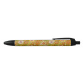 1960, 1970 Groene en Oranje Retro Floral Zwarte Inkt Pen (Bovenkant)