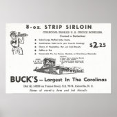 1960 Ad for Buck's Restaurant in Asheville, NC Poster (Voorkant)