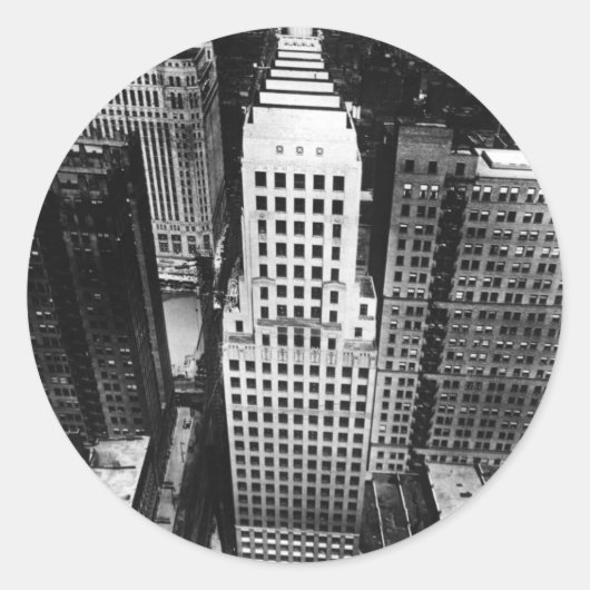 1960: An aerial view of a Chicago skyscraper Ronde Sticker (Voorkant)