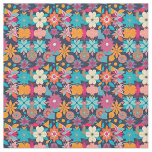 1960 Bloemen met geometrische vormen Stof