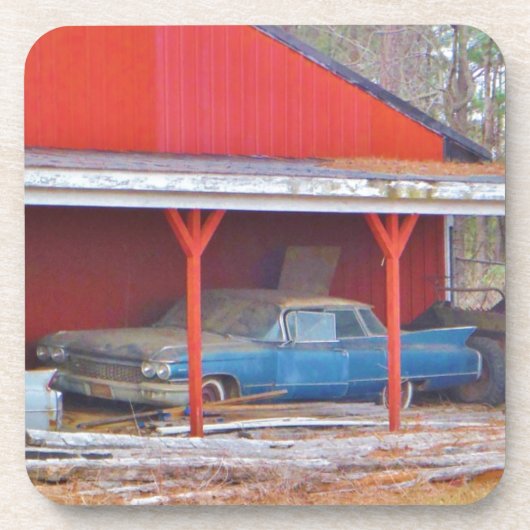 1960 BLUE SADAND DEVILLE Antiek auto Bier Onderzetter (Voorkant)