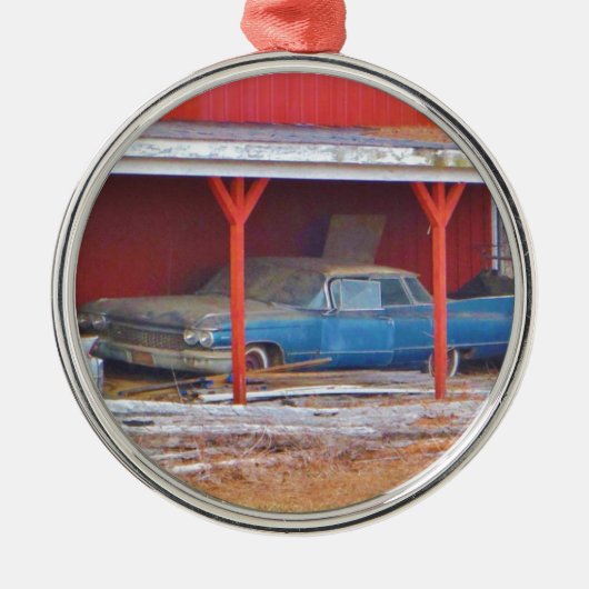 1960 BLUE SADAND DEVILLE Antiek auto Metalen Ornament (Voorkant)