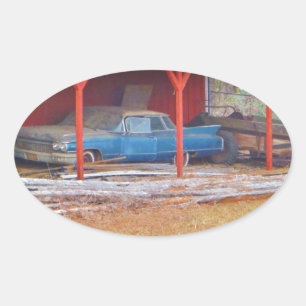 1960 BLUE SADAND DEVILLE Antiek auto Ovale Sticker