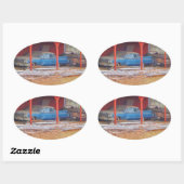 1960 BLUE SADAND DEVILLE Antiek auto Ovale Sticker (Vel)