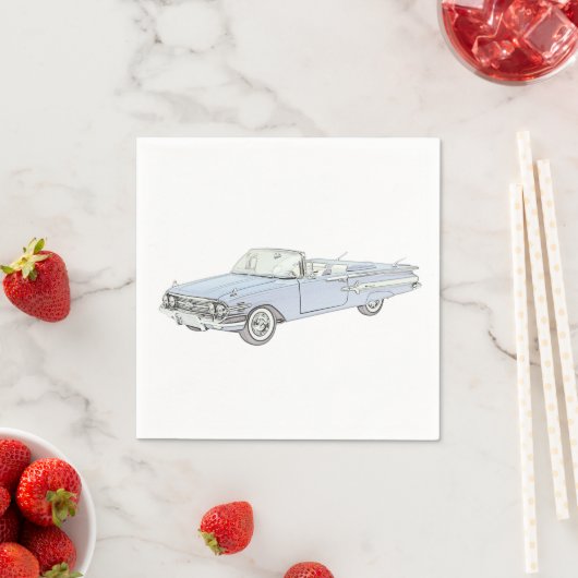 1960 Chevy Impala Blue Convertible Art Paper Party Servet (Insitu)