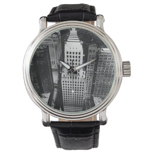 1960:  Een uitzicht van een wolkenkrabber uit Chic Horloge