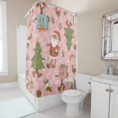 1960 Groovy Black Santa African Christmas Douchegordijn (In situ)