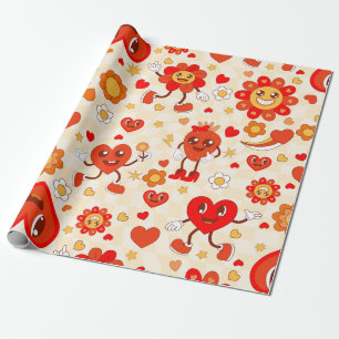 1960 Groovy pop Art valentijnen Funky Strawberry Cadeaupapier