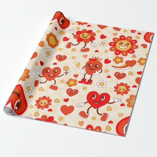 1960 Groovy pop Art valentijnen Funky Strawberry Cadeaupapier (Uitgerold)