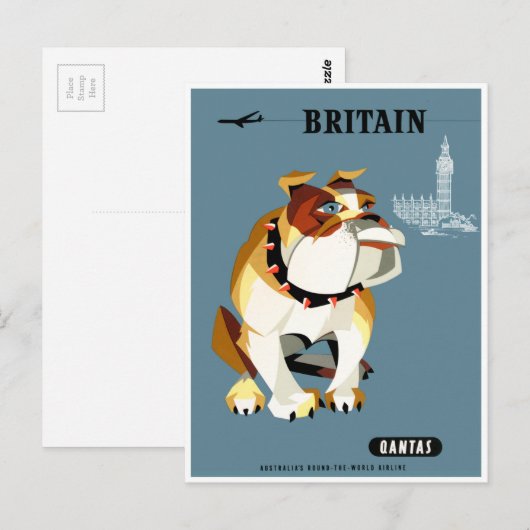 1960 het Poster van de Reis van de Buldog van Briefkaart (Voorkant / Achterkant)