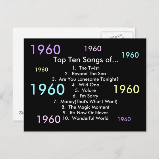 1960 liedjes briefkaart (Voorkant / Achterkant)