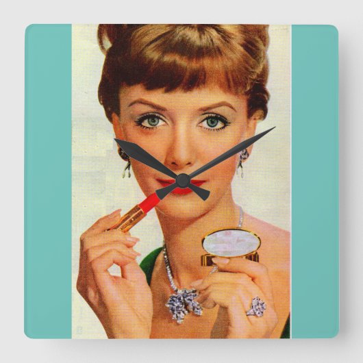 1960-lipstick dame vierkante klok (Voorkant)