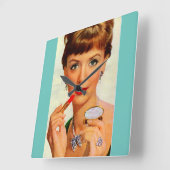 1960-lipstick dame vierkante klok (Hoek)