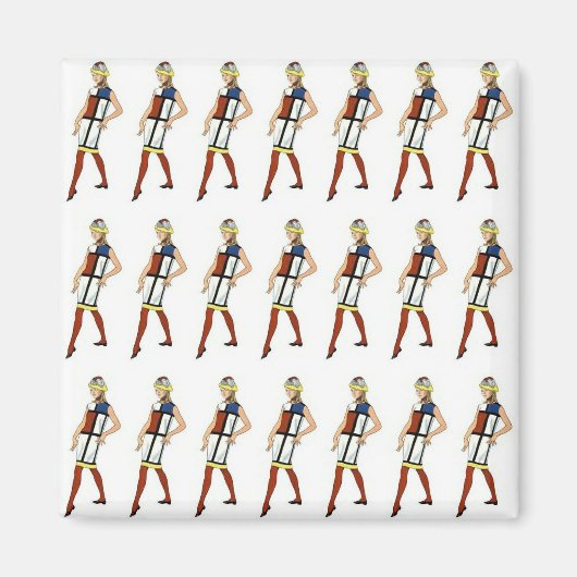 1960 Mid-Century Colorblock Jurk Magnet (Voorkant)