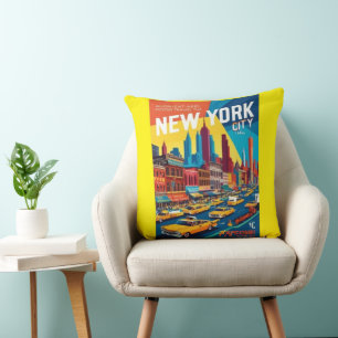1960 New York   Retro Travel Poster Kussen
