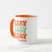 1960 Retro Groovy Sinaasappel Vrolijk Kerstfeest B Mok (Voorkant links)
