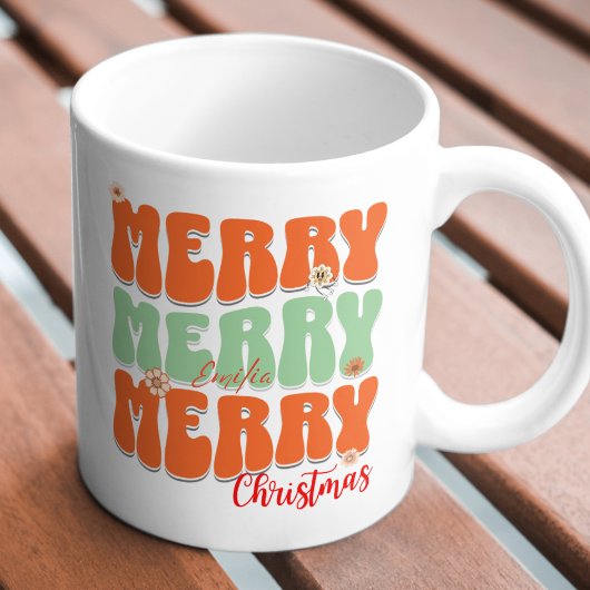 1960 Retro Groovy Sinaasappel Vrolijk Kerstfeest B Mok