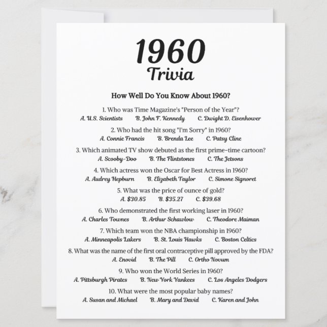 1960 Trivia spel (Voorkant)