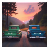 1960 Trucks Nostalgie op Dirt Road Custom Names Foto Afdruk (Voorkant)