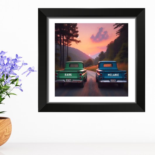 1960 Trucks Nostalgie op Dirt Road Custom Names Foto Afdruk