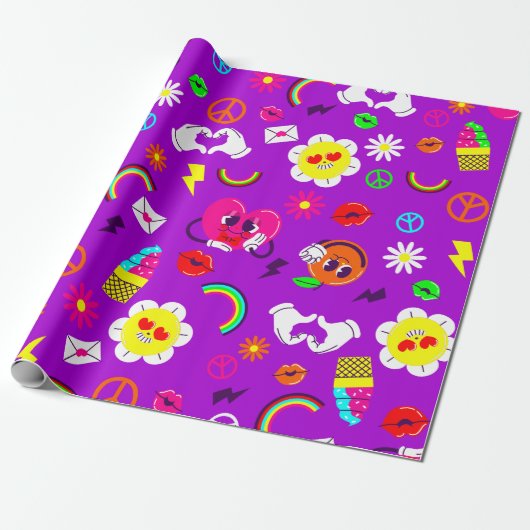 1960 valentijnen Vredesteken Groovy Rainbow Cadeaupapier (Uitgerold)