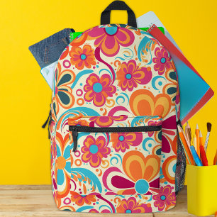 1960s 1970s Groovy Kleurrijk Flower Power Bedrukte Rugzak