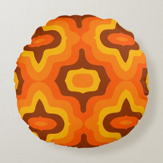 1960s 1970s Style Pattern Round Cushion Rond Kussen (Voorkant)