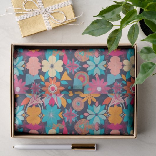 1960s Bloem- en Geometrisch Tissuepapier (Geschenk)