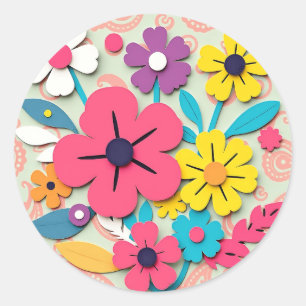 1960s Bloemen Grafische uitsparingen Ronde Sticker