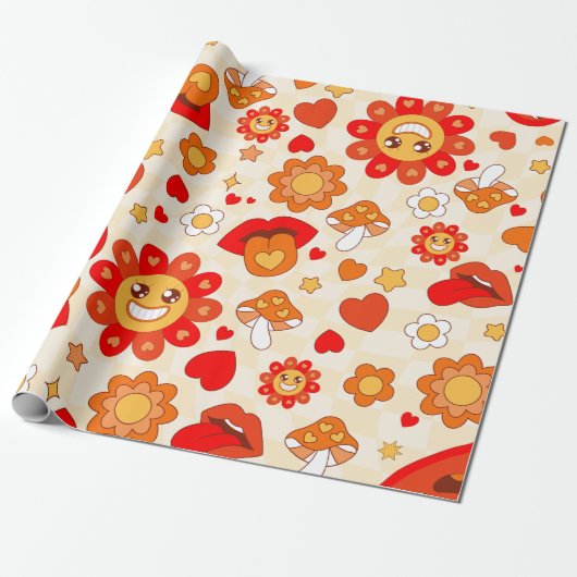 1960s Groovy pop Art valentijnen Paddestoel Tong Cadeaupapier (Uitgerold)