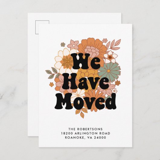 1960s Hippie Flower Power Retro Nieuw adres Aankondigingskaart (Voorkant / Achterkant)