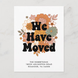 1960s Hippie Flower Power Retro Nieuw adres Aankondigingskaart