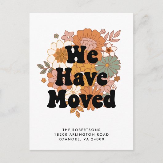 1960s Hippie Flower Power Retro Nieuw adres Aankondigingskaart (Voorkant)