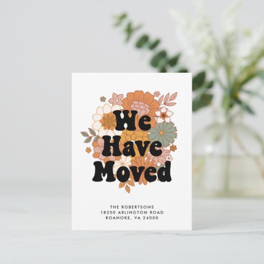 1960s Hippie Flower Power Retro Nieuw adres Aankondigingskaart (Staand voorkant)